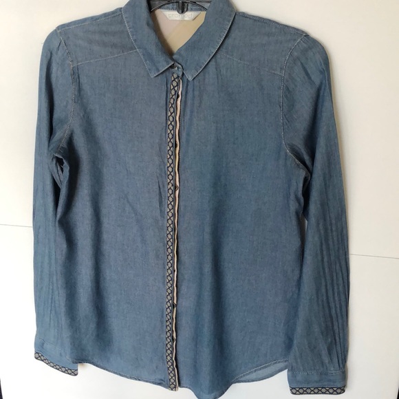 Promod Chambray Long sleeves Button Down Shirt Top Blouse Size S/M - Picture 1 of 5